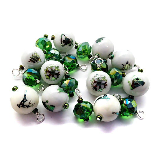 Christmas Themed Bead Charms, Green Winter Icon Dangles