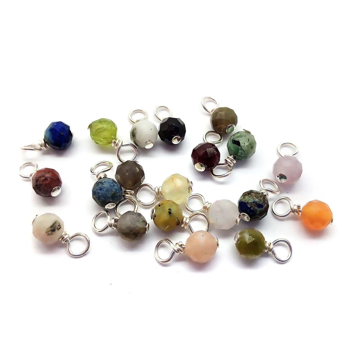 Tiny Gemstone Dangles, 20 piece Mix of Varied Stone Charms made from 4mm Faceted Beads