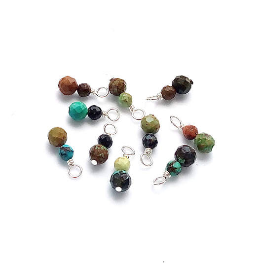 Dainty Turquoise Dangles, Small Gemstone Bead Charms, 10 piece Mix