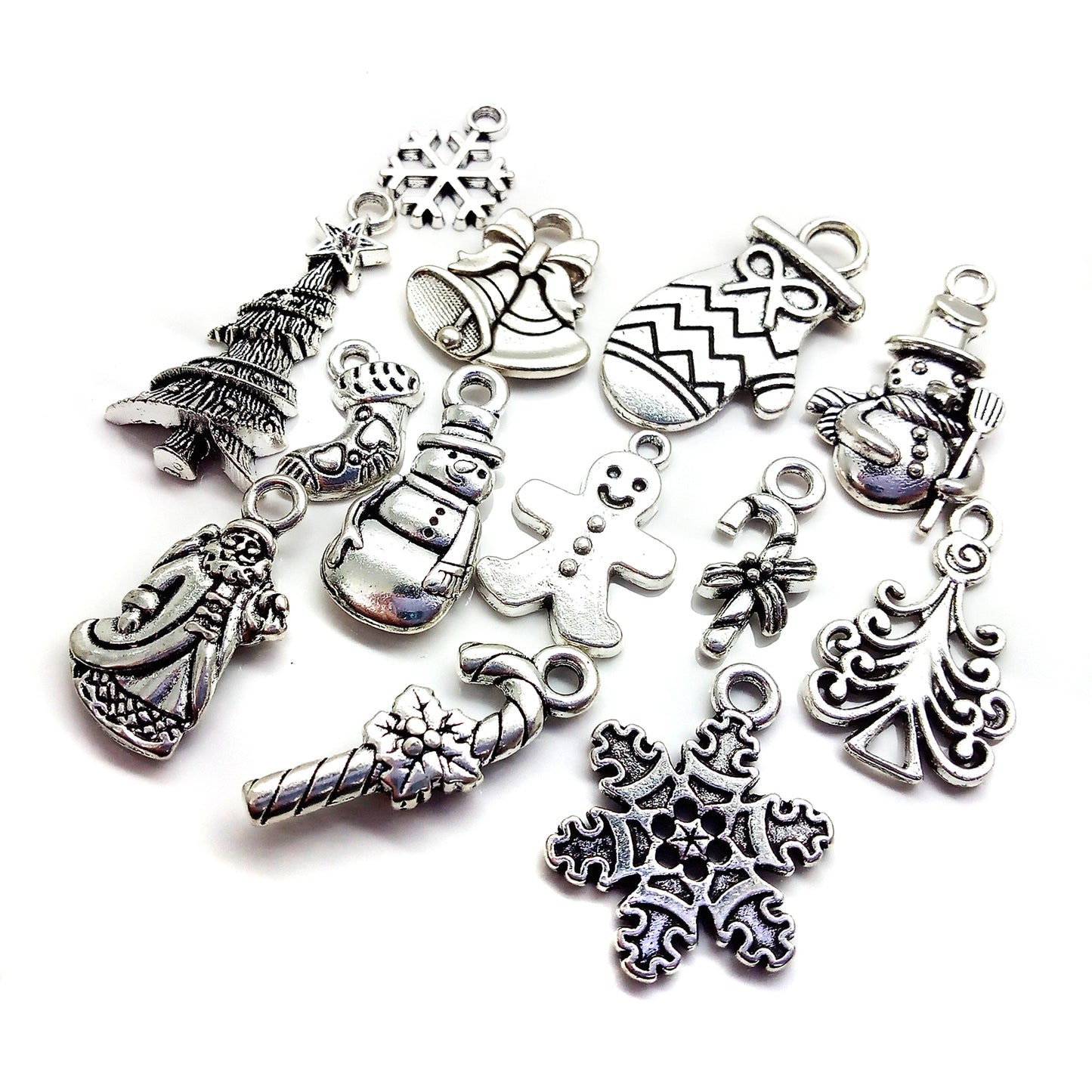 Metal Christmas Charm Mix, Holiday Theme Charms, 15 Pieces