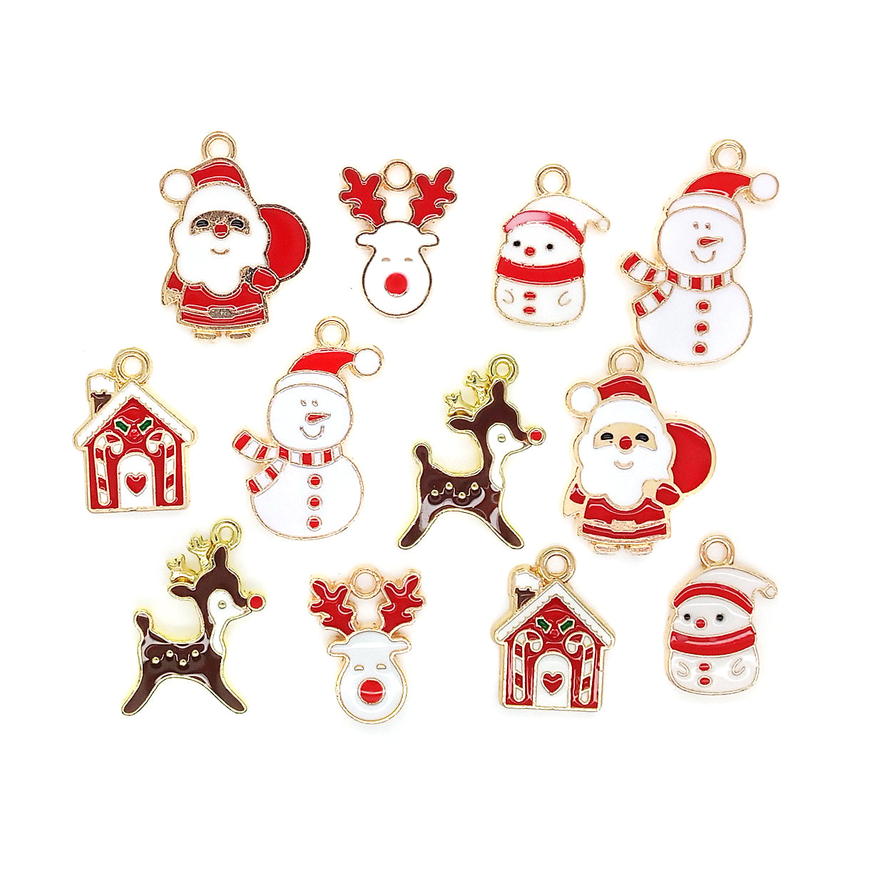 Christmas Charms, 6 Pairs for Earrings, Snowmen Santa and Reindeer
