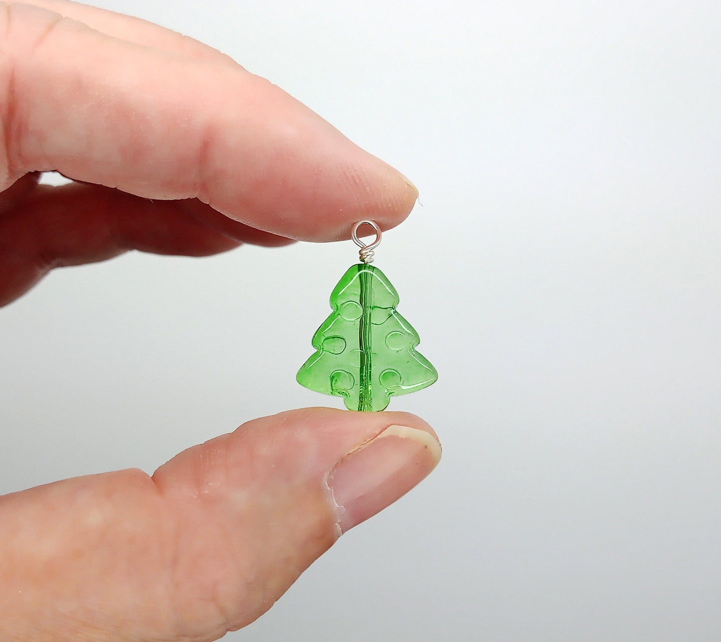 Pine Tree Dangle Charms, Christmas Tree Glass Beads for Winter Jewelry, Set of 8