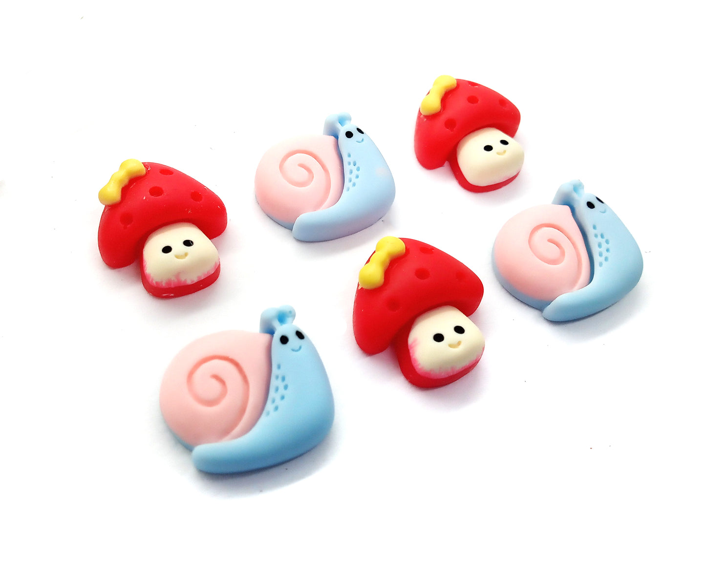 Mushroom & Snail Cabochons, Set of 6 Cute Resin Flatbacks
