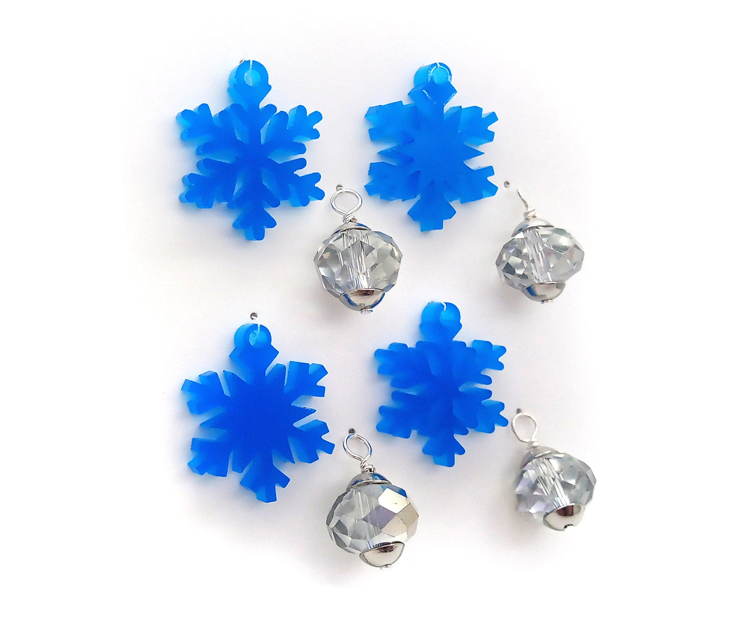 Miniature Christmas Ornaments, 8 pc, Blue Snowflakes & Silver Balls