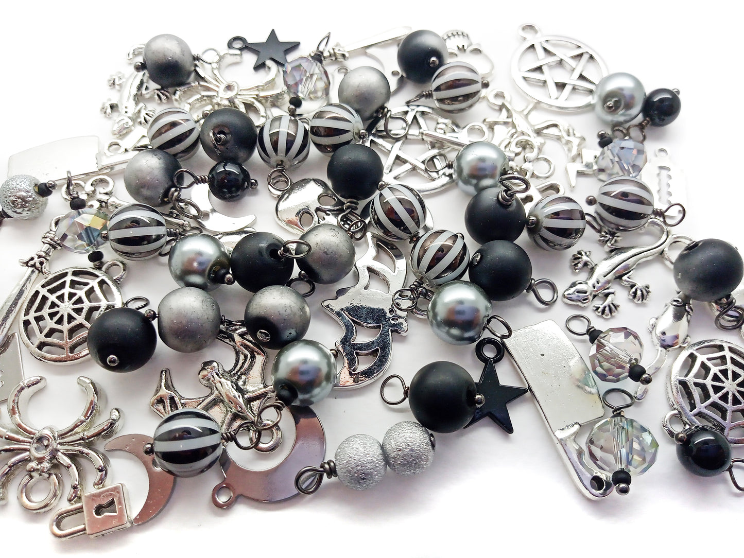 Goth Charm Mix, 20 pieces, Black Dangles & Creepy Metal Charms