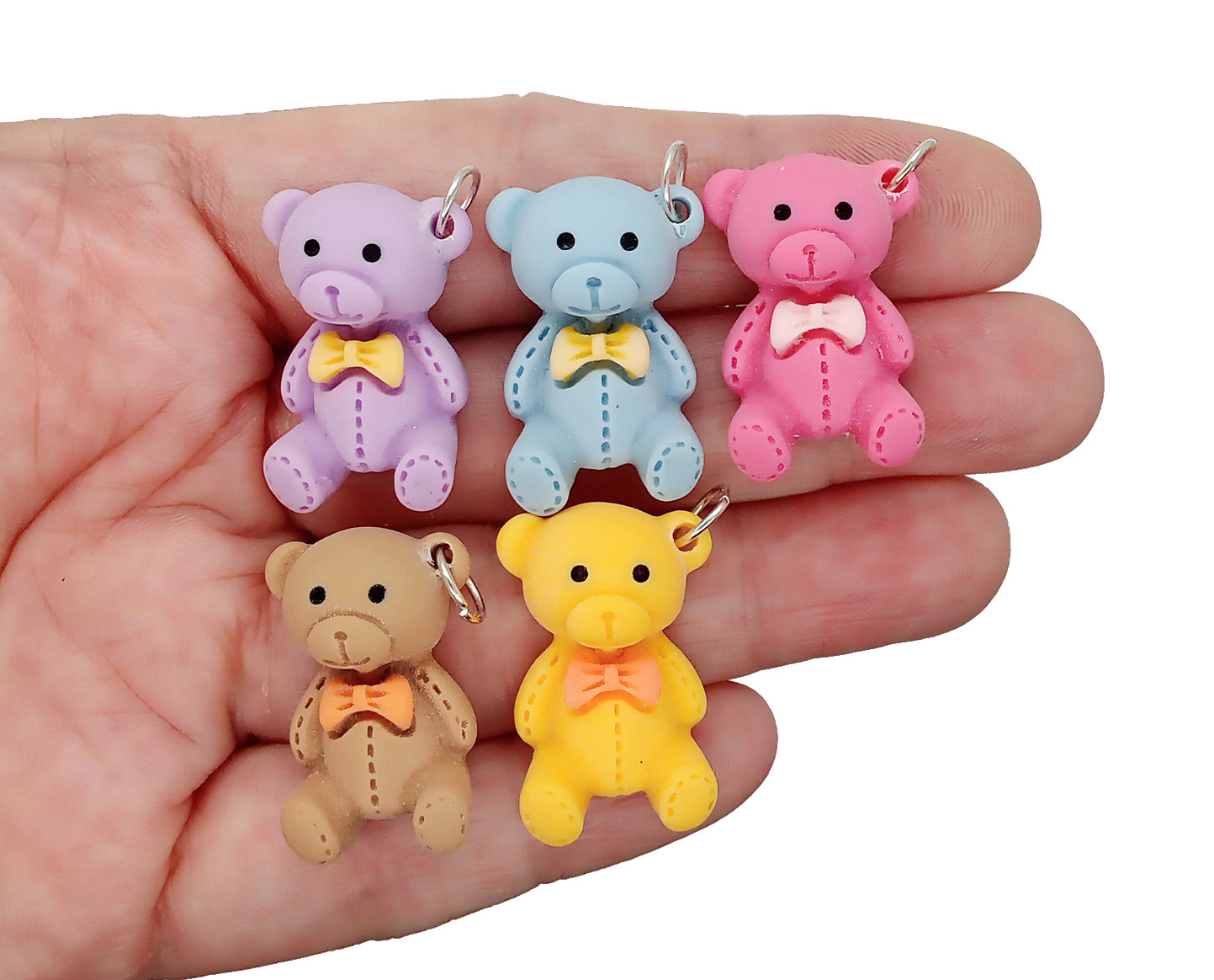 Teddy Bear Charms, 5 piece Mix, Kawaii Animal Pendants