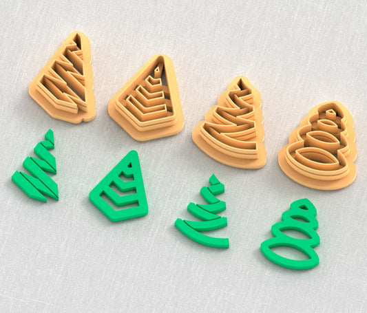 Modern Christmas Tree shapes polymer clay cutter set.