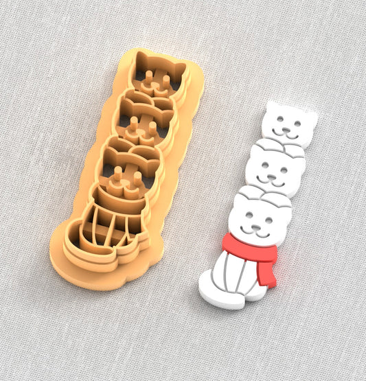 Winter polymer clay cutters: stacks of cats