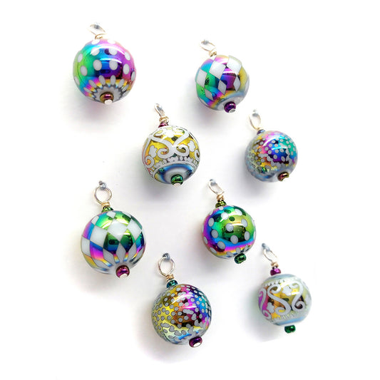 Rainbow Glass Miniature Christmas Ornaments, 8 pcs, 1:6 or 1:12 Scale