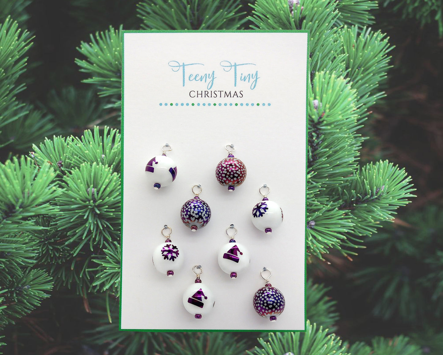 Purple Miniature Christmas Ornaments, 8 pc, Glass Baubles for Miniature Trees
