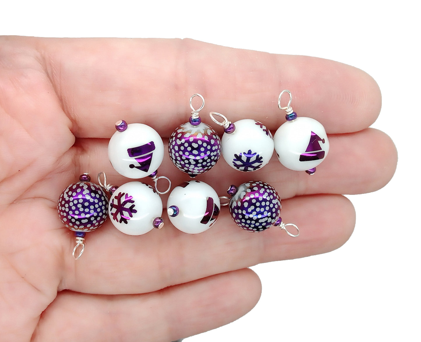 Purple Miniature Christmas Ornaments, 8 pc, Glass Baubles for Miniature Trees