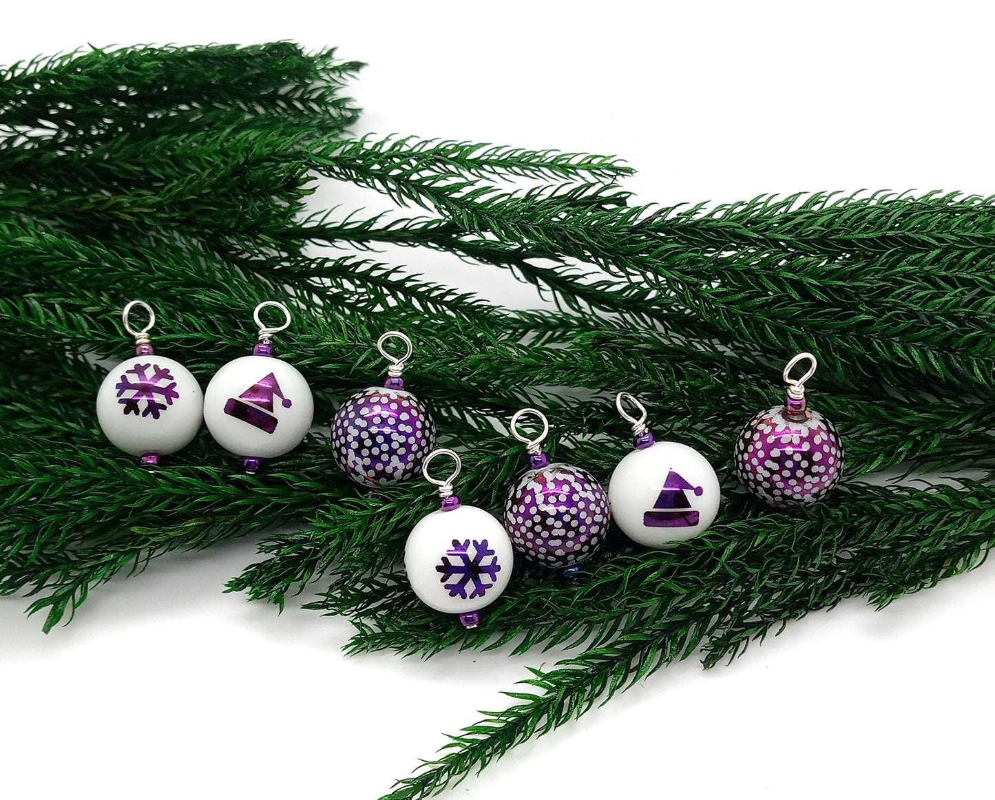 Purple Miniature Christmas Ornaments, 8 pc, Glass Baubles for Miniature Trees