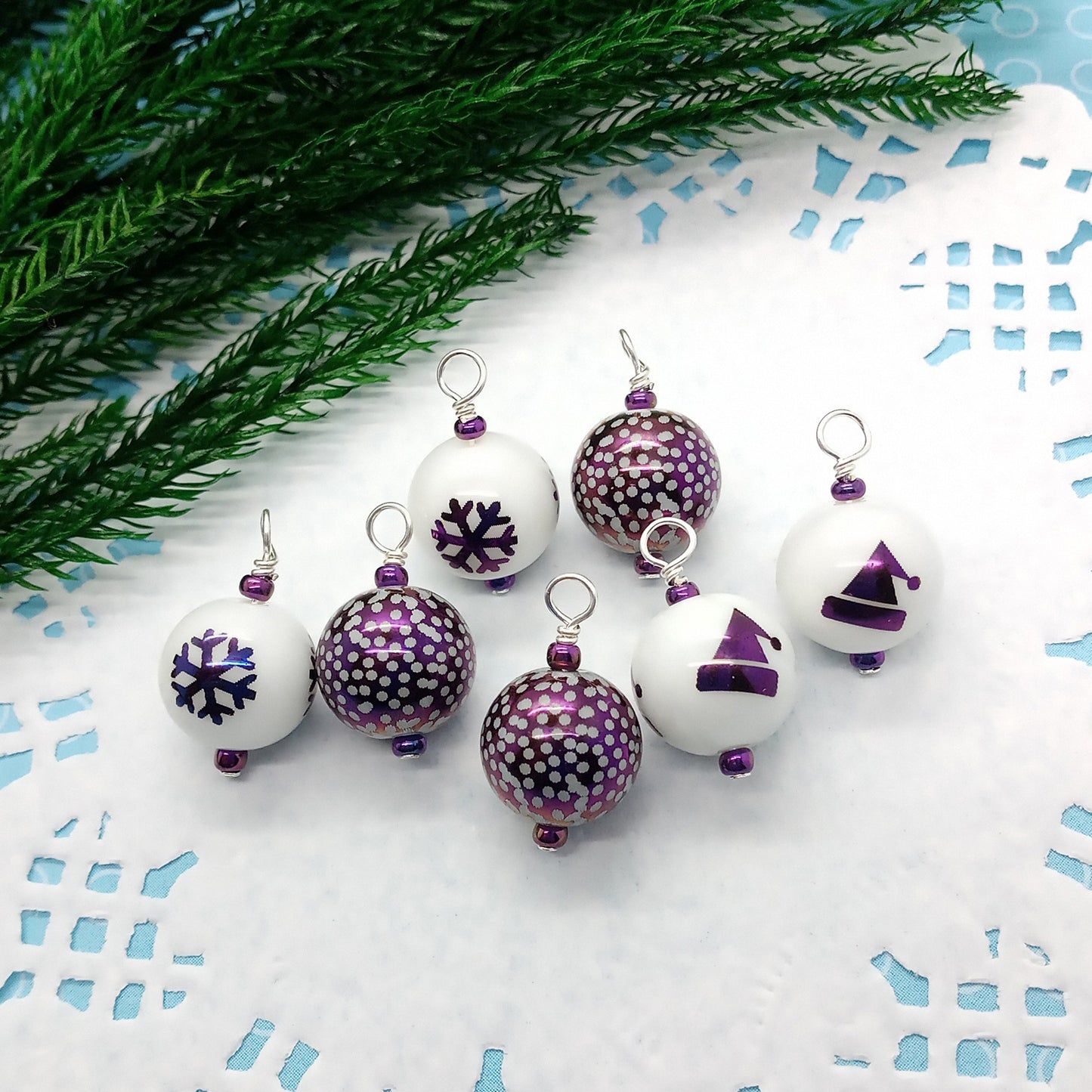 Purple Miniature Christmas Ornaments, 8 pc, Glass Baubles for Miniature Trees