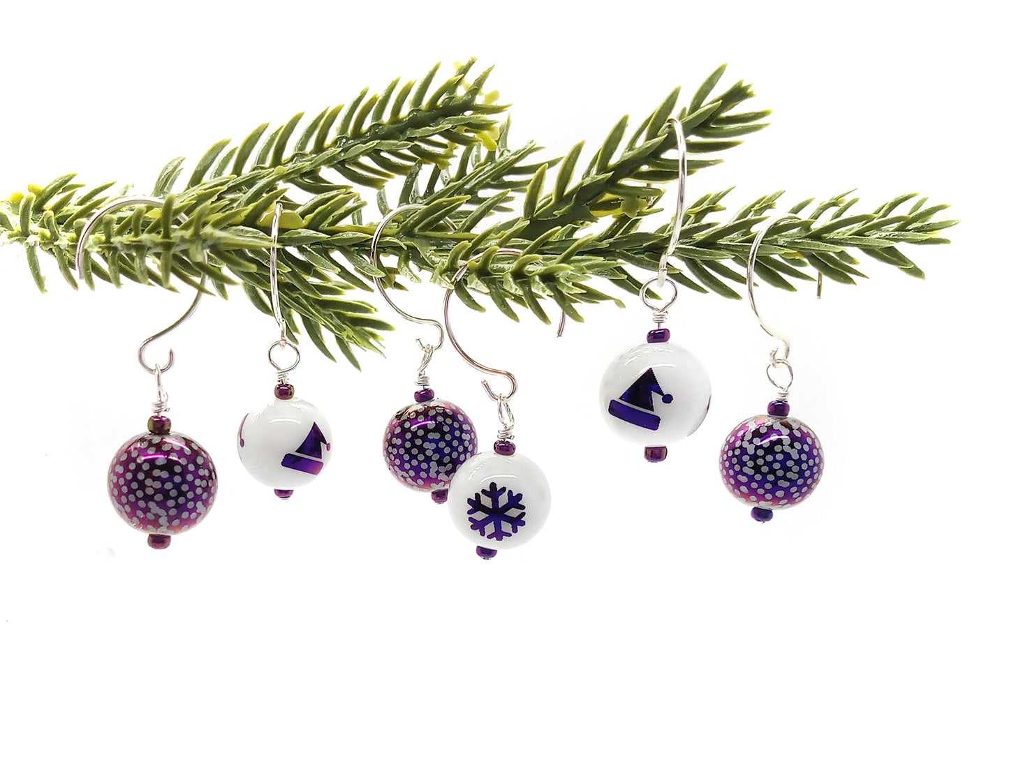 Purple Miniature Christmas Ornaments, 8 pc, Glass Baubles for Miniature Trees