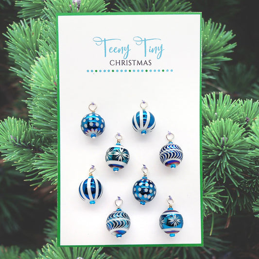 Blue Glass Miniature Christmas Ornaments, 8 pcs, 1:6 or 1:12 Scale