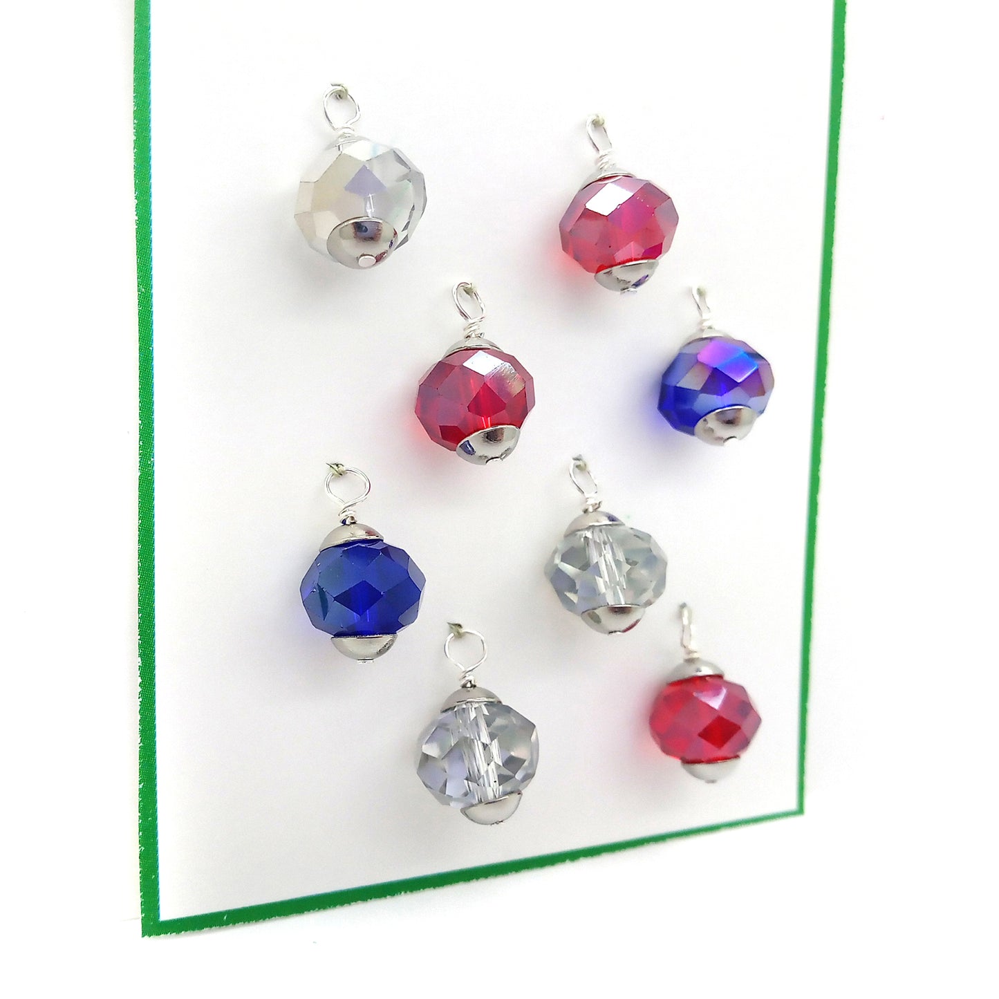 Glass Mini Christmas Ornaments in Red Blue & Silver, 8 pieces