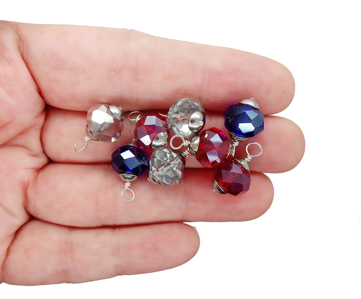 Glass Mini Christmas Ornaments in Red Blue & Silver, 8 pieces