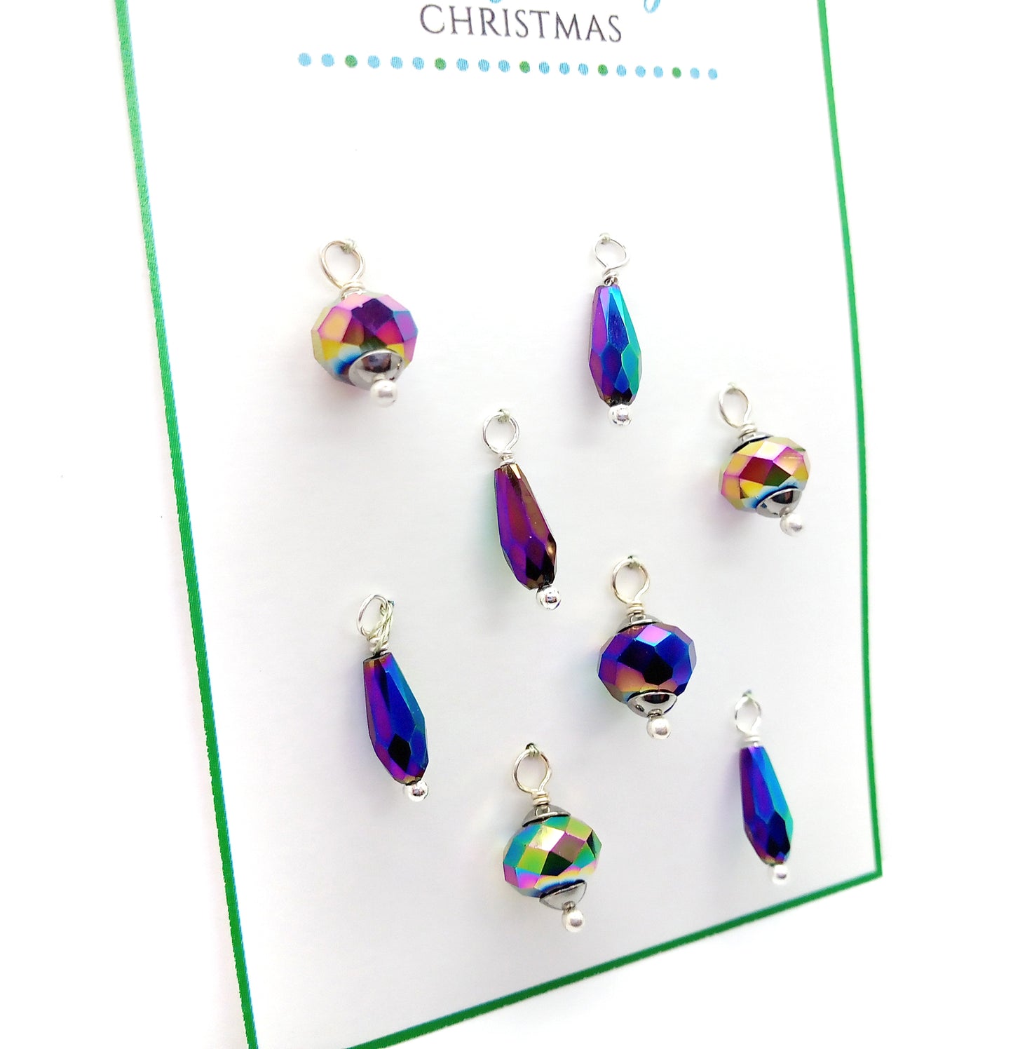 Miniature Christmas Ornaments, 8 pieces, Rainbow AB Glass Baubles