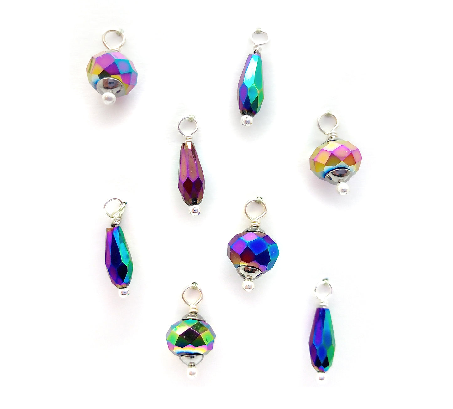Miniature Christmas Ornaments, 8 pieces, Rainbow AB Glass Baubles