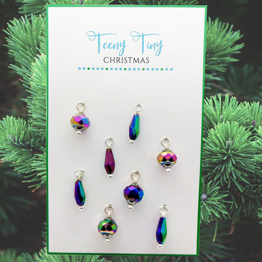 Miniature Christmas Ornaments, 8 pieces, Rainbow AB Glass Baubles