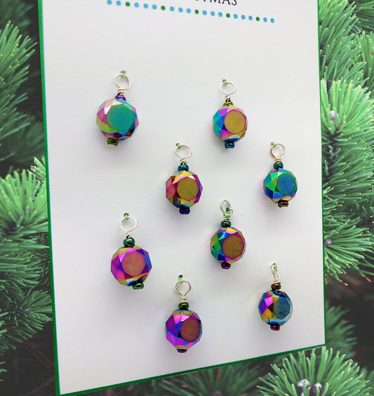 Tiny Christmas Ornaments for Mini Chrismas Trees, 8 pcs, Rainbow Glass