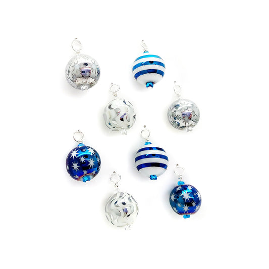 Dollhouse Miniature Ornaments, Blue Glass Christmas Baubles, 8 pcs