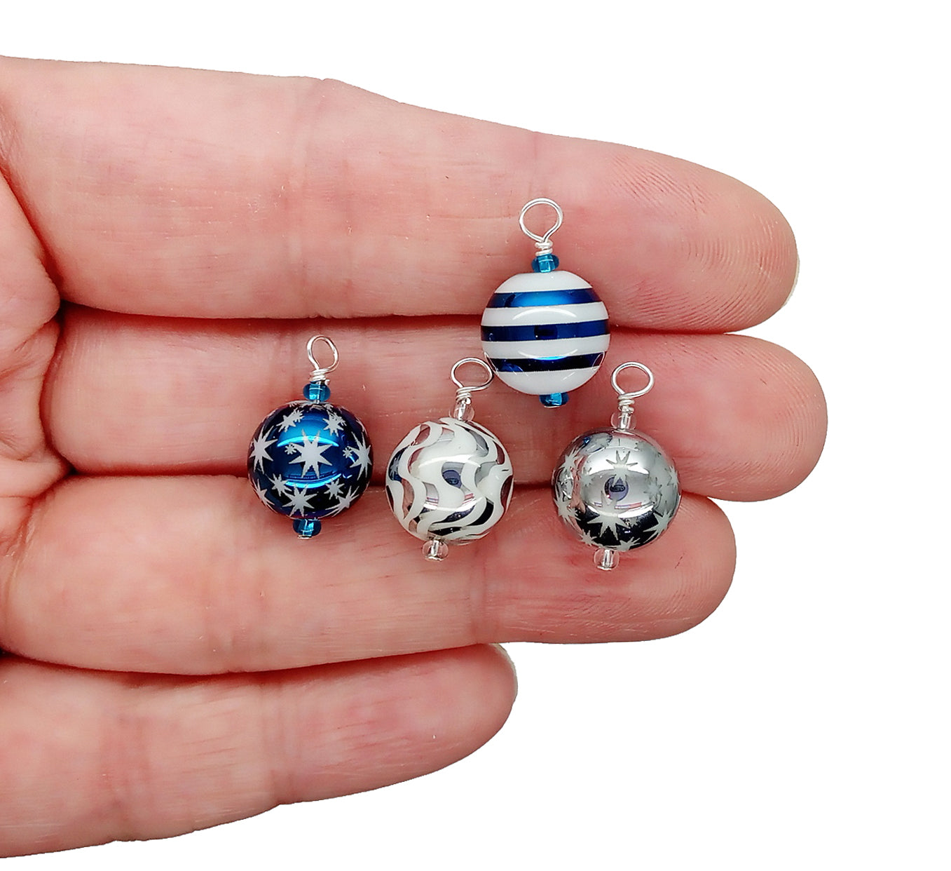 Dollhouse Miniature Ornaments, Blue Glass Christmas Baubles, 8 pcs