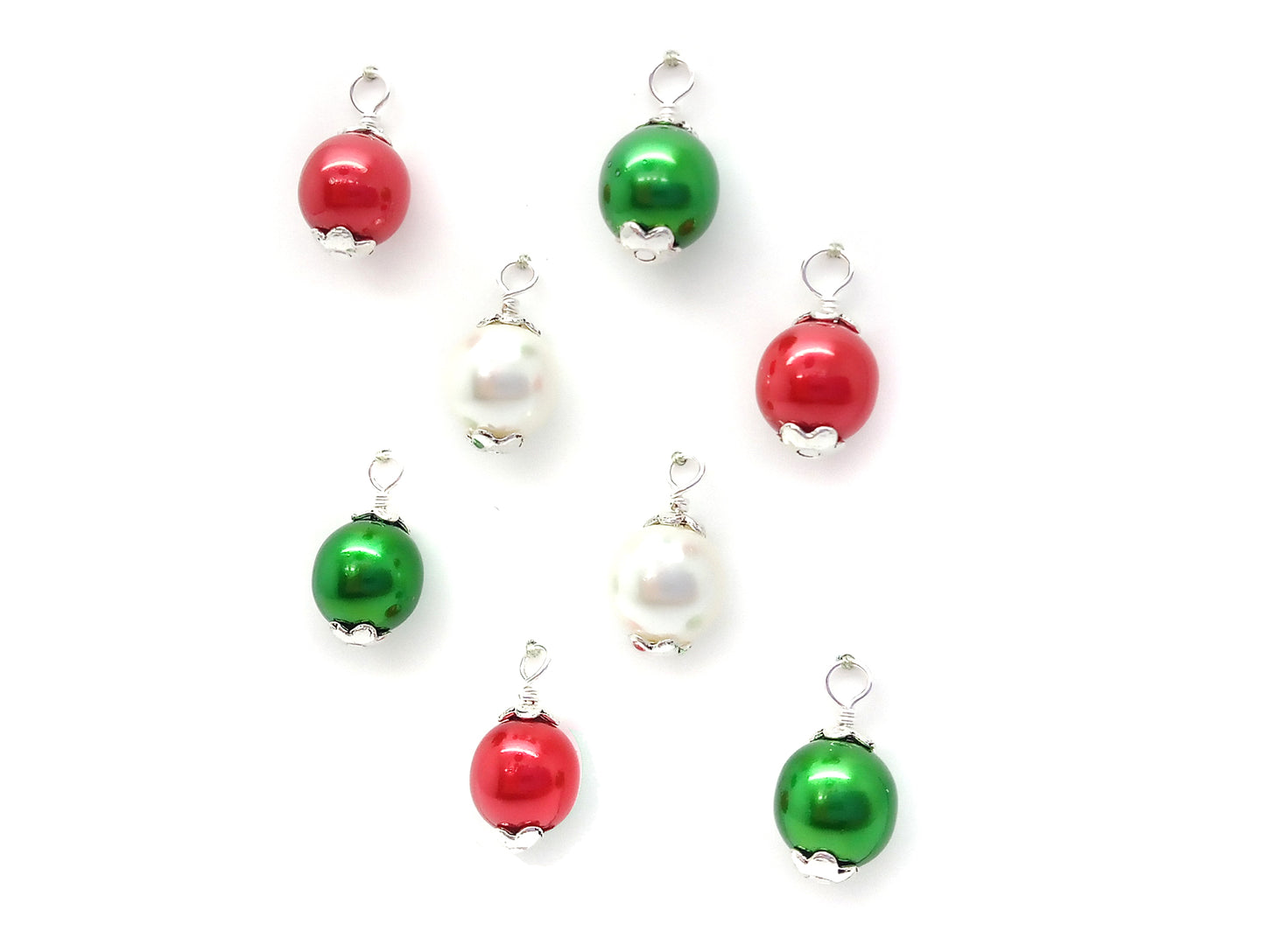 Mini Christmas Ornaments, 8pc, Red White & Green Glass Balls, 1/2 inch long