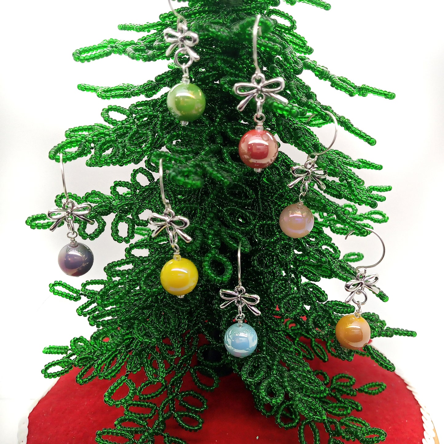 Miniature Ornaments with Bows, Rainbow Colors, 7 pc