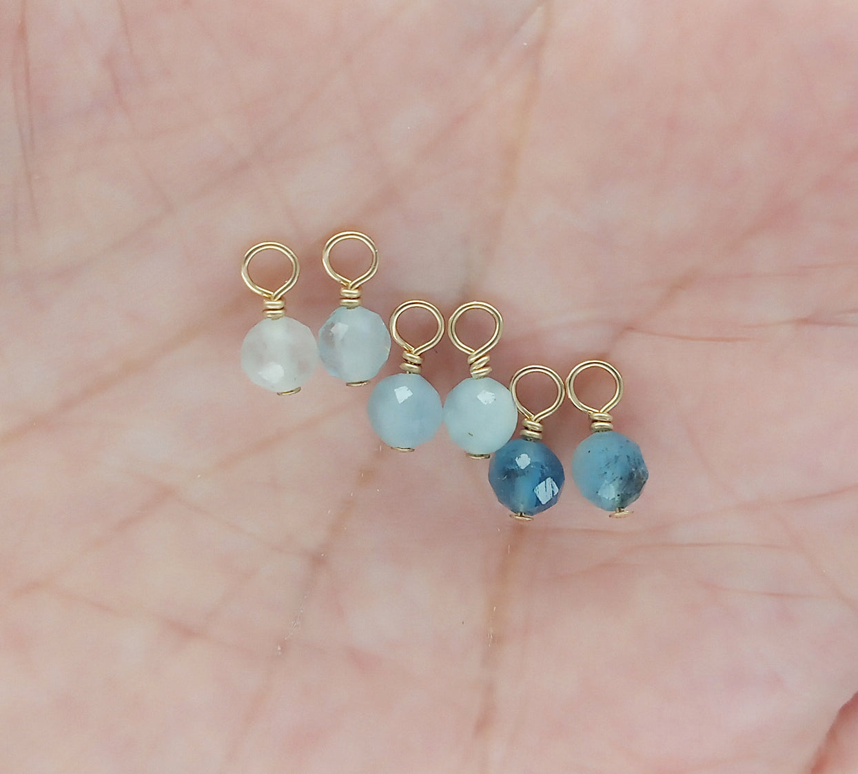 4mm Aquamarine Bead Dangles, March Birthstone Charms, Pair
