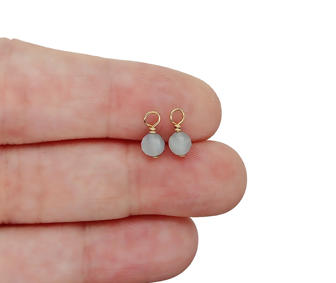 4mm Aquamarine Bead Dangles, March Birthstone Charms, Pair