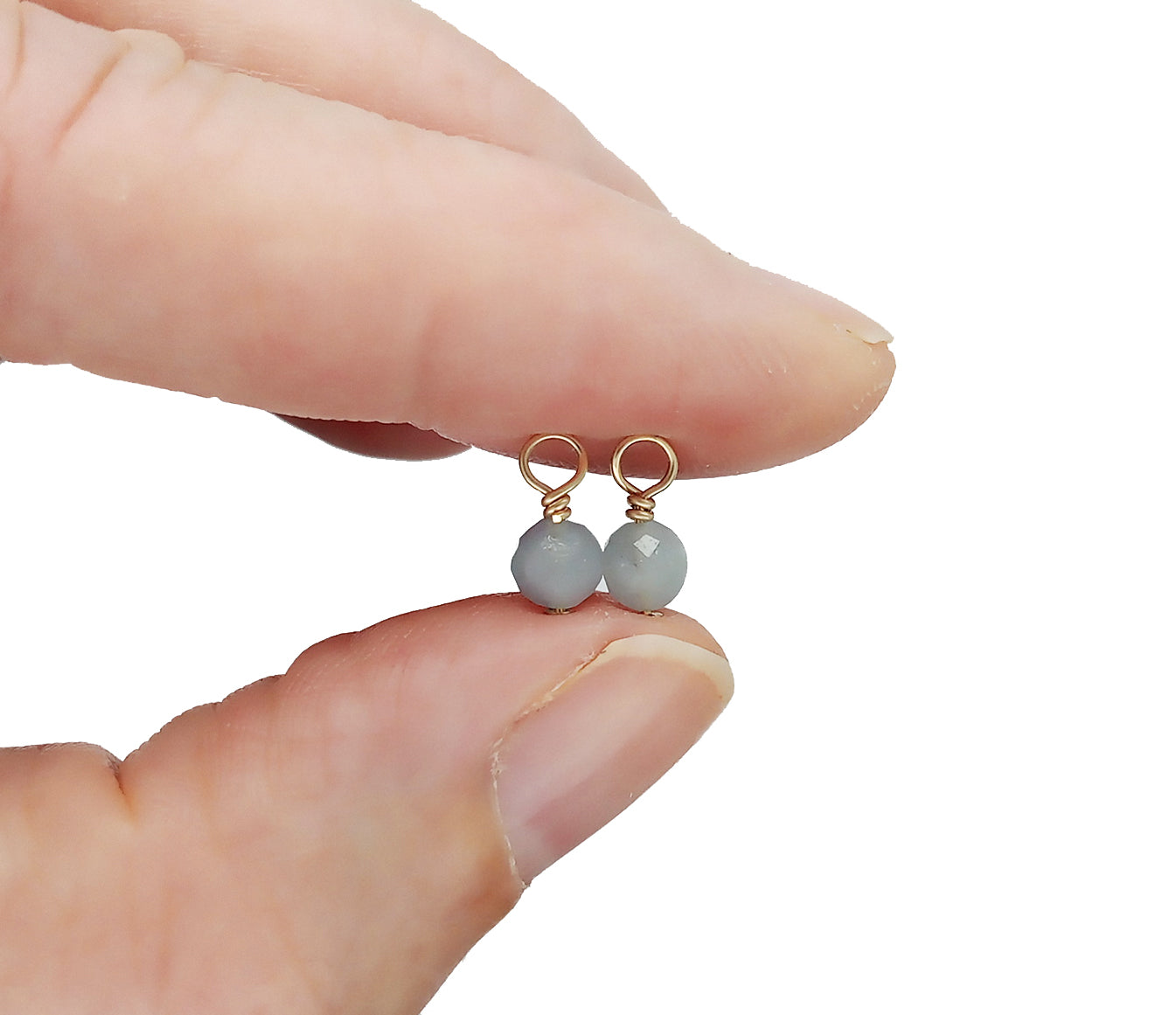 4mm Aquamarine Bead Dangles, March Birthstone Charms, Pair
