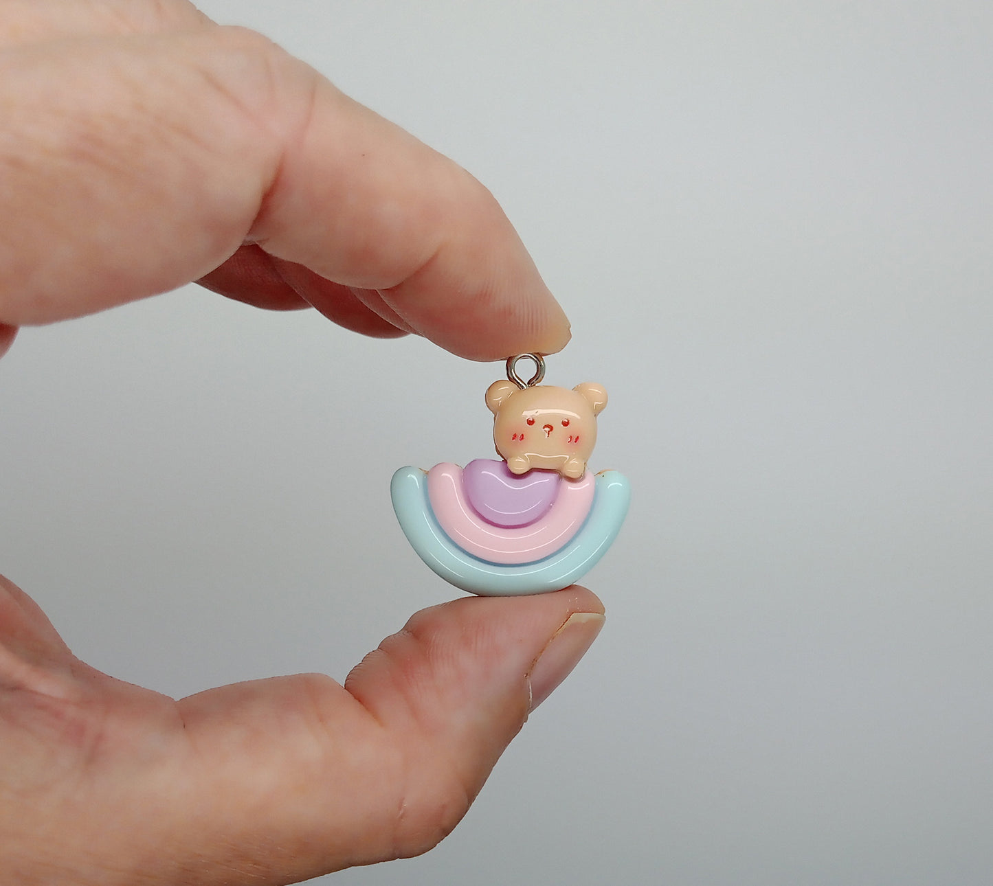 Cute Bears on Rainbow Charms, 4 piece mix, Kawaii Resin Pendant Set