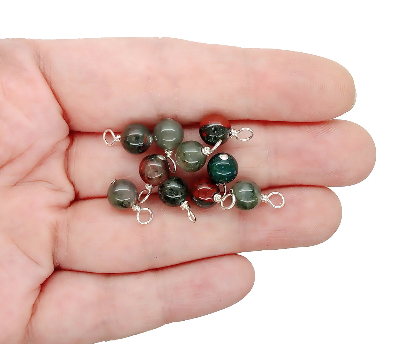 Bloodstone 6mm Bead Charms, African Bloodstone Gemstone Dangles, 10 pc