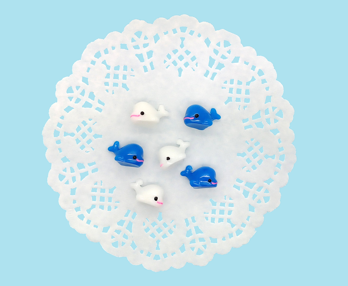 Blue & White Whales, Set of 6 Resin Animal Miniatures