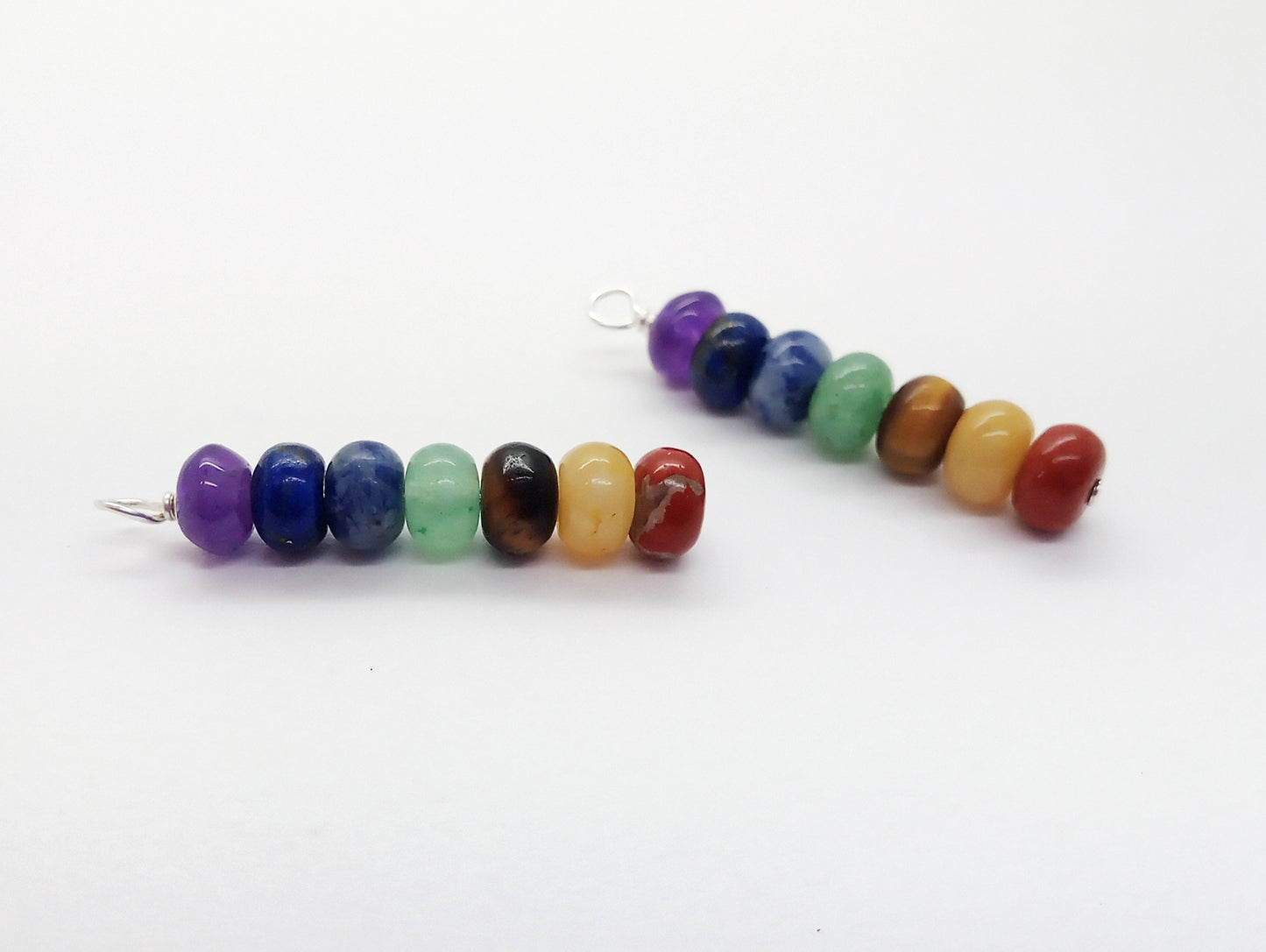 Chakra Gemstone Dangle Charm, 7 Rondelle Stone Pendant