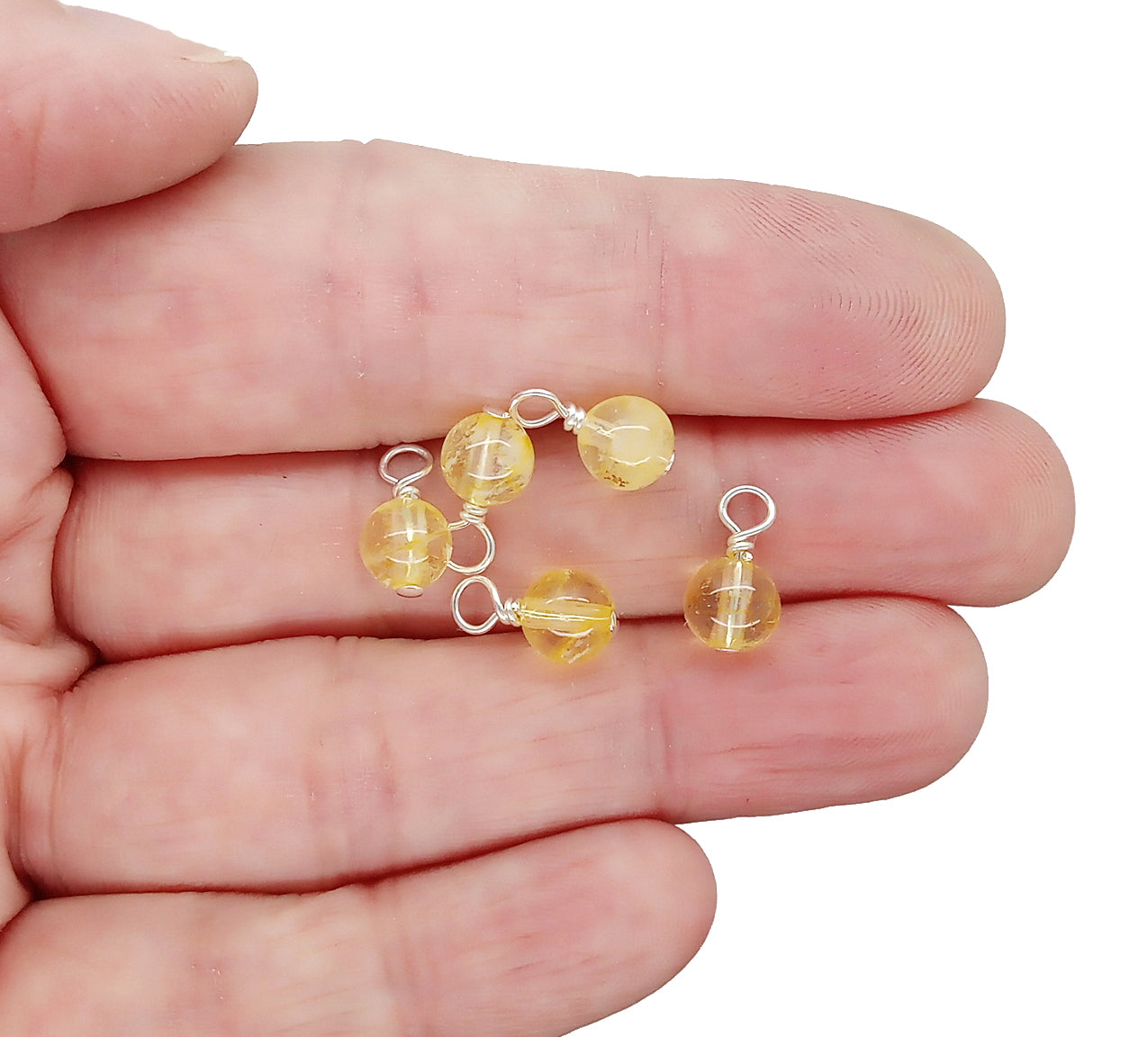 Citrine Bead Charms, Tiny Yellow 5mm - 6mm Gemstone Dangles, 10 pc