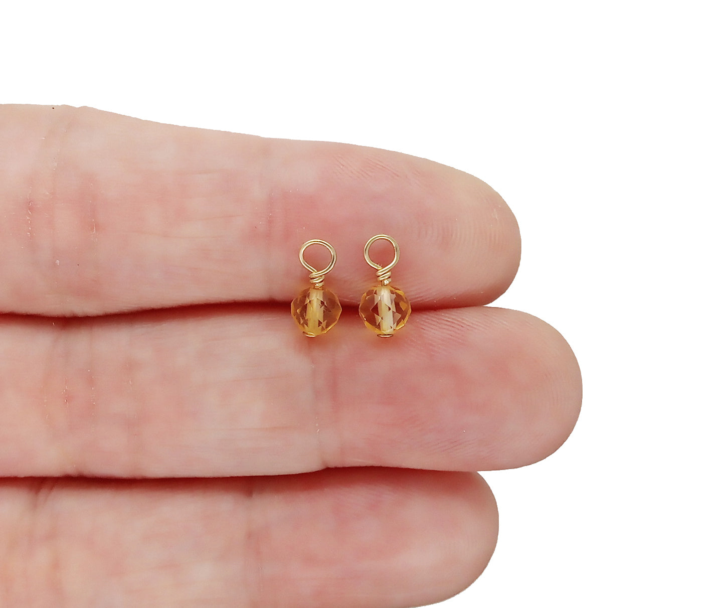 4mm Citrine Bead Dangles, November Birthstone Charms, Pair