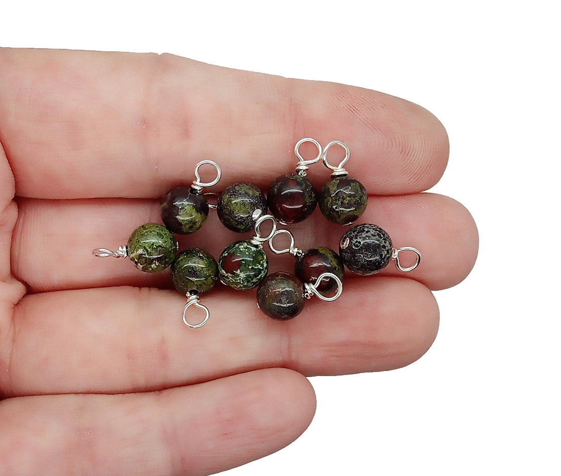 Dragon Blood Jasper 6mm Bead Charms, Natural Gemstone Dangles, 10 pc