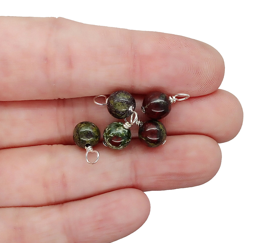 Dragon Blood Jasper 6mm Bead Charms, Natural Gemstone Dangles, 10 pc