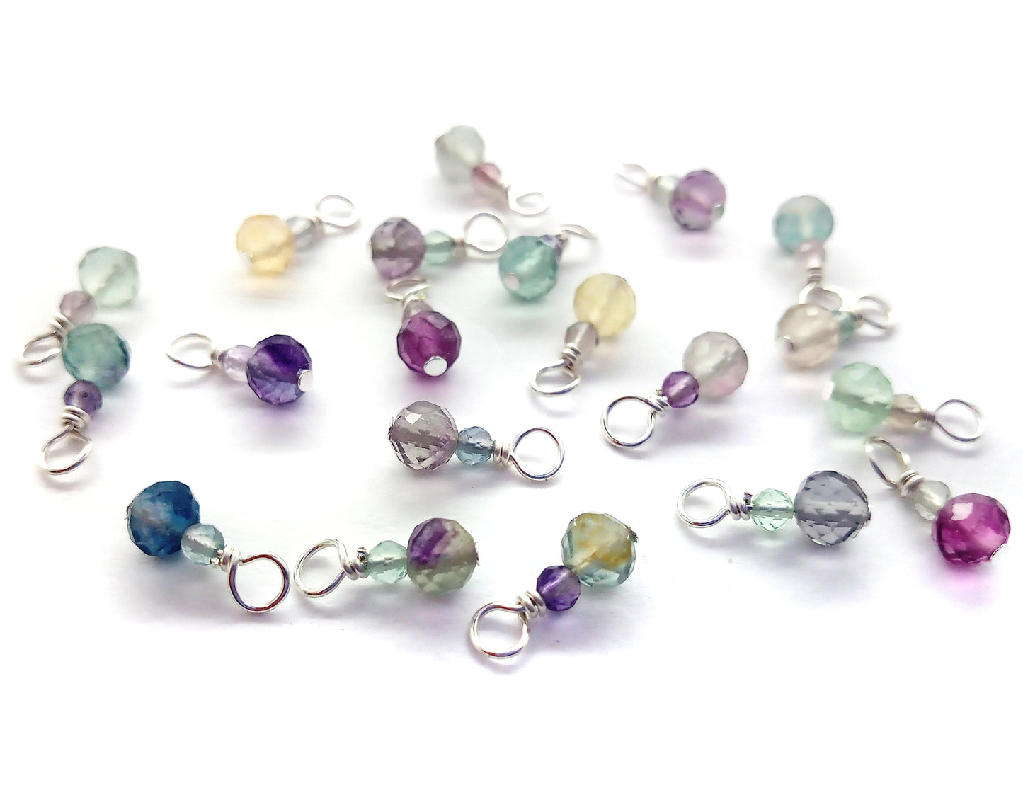 Dainty Rainbow Fluorite Dangles, Small Gemstone Bead Charms, 10 pieces