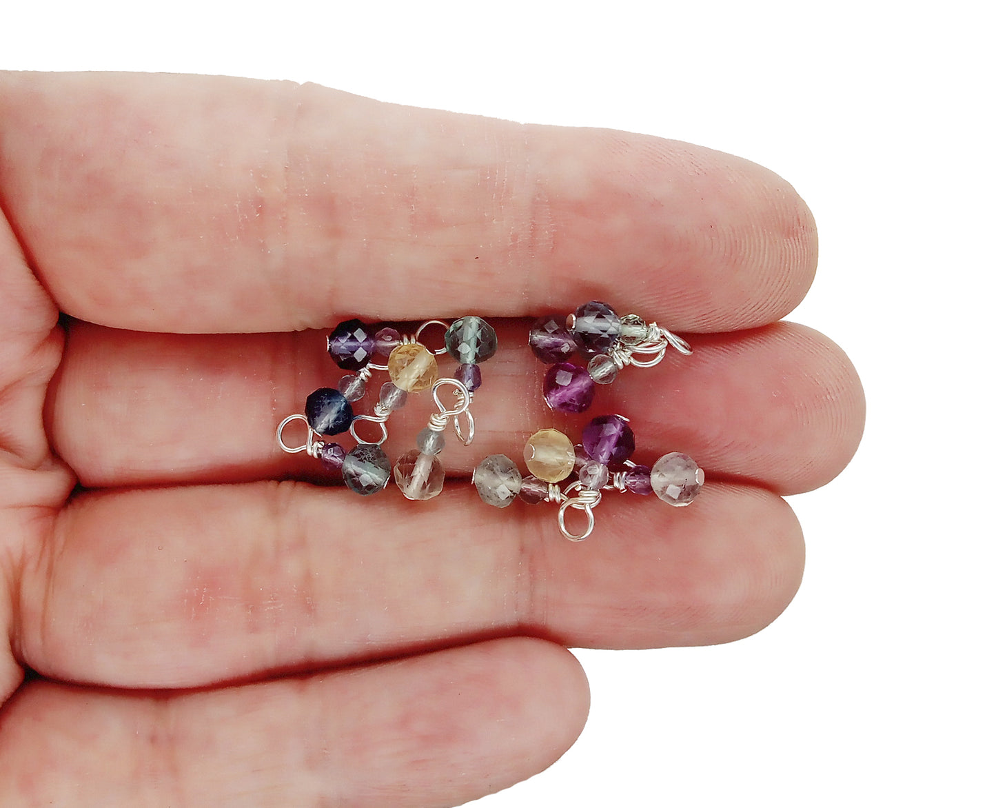 Dainty Rainbow Fluorite Dangles, Small Gemstone Bead Charms, 10 pieces