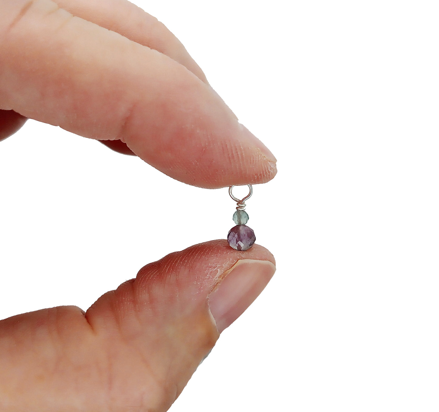 Dainty Rainbow Fluorite Dangles, Small Gemstone Bead Charms, 10 pieces