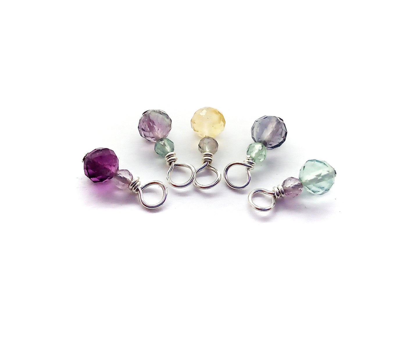 Dainty Rainbow Fluorite Dangles, Small Gemstone Bead Charms, 10 pieces
