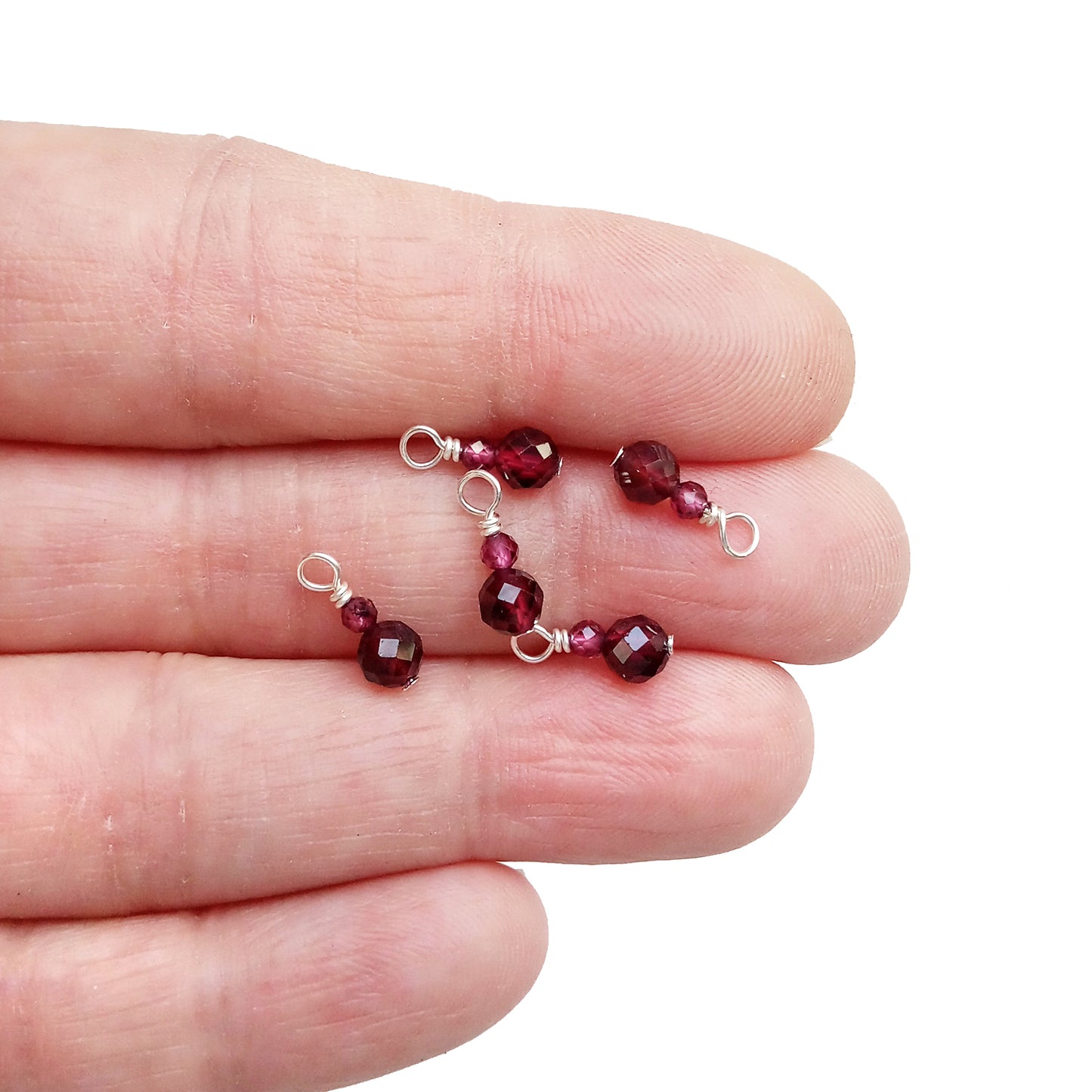 Tiny Garnet Bead Dangles, Set of 5, January Birthstone