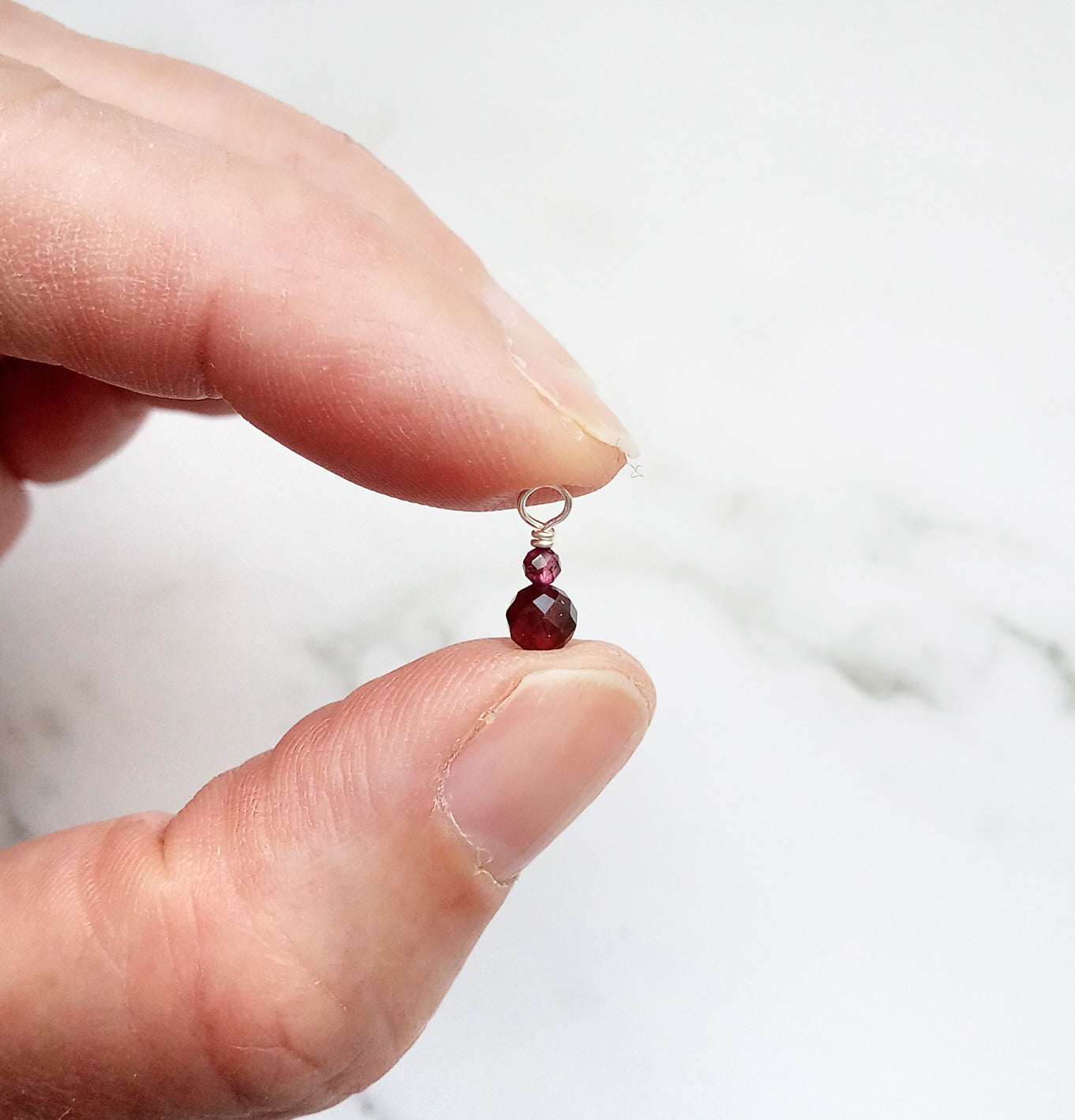 Tiny Garnet Bead Dangles, Set of 5, January Birthstone