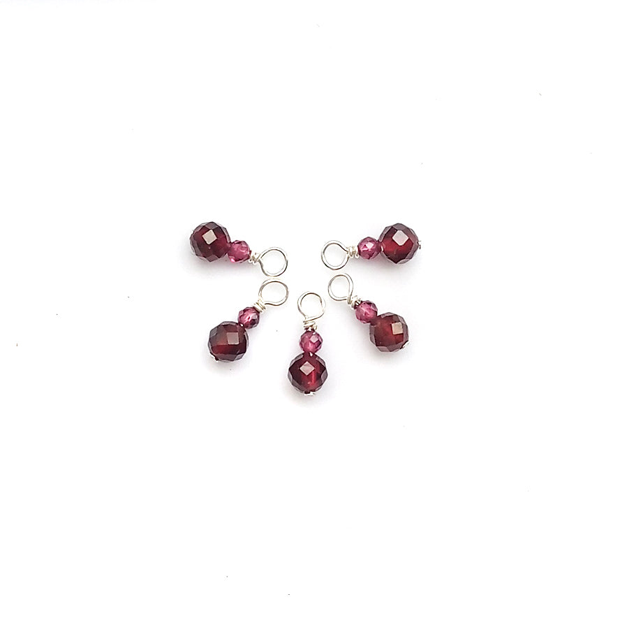 Tiny Garnet Bead Dangles, Set of 5, January Birthstone