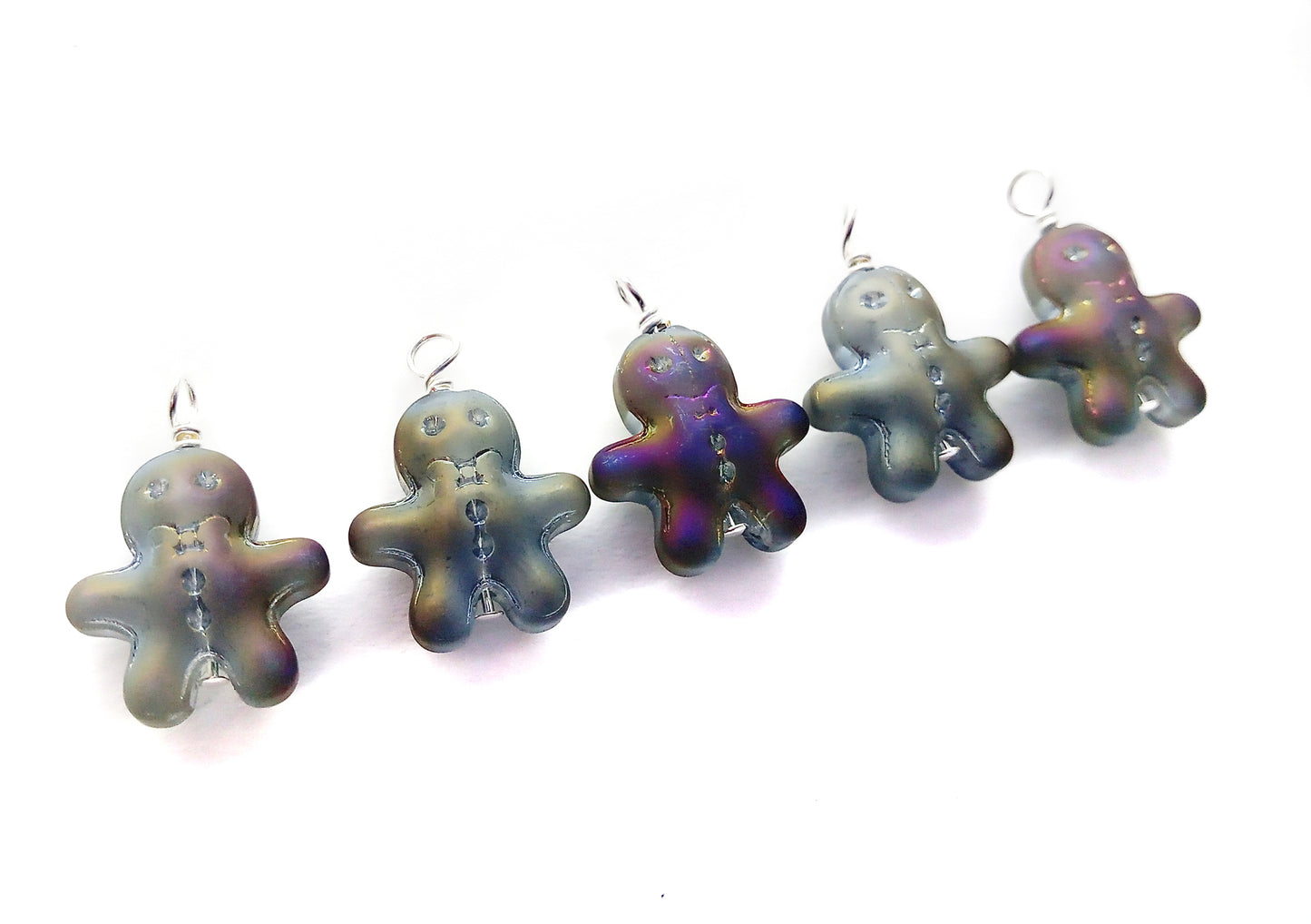 Little Gingerbread Man Charms, 10pc Christmas Bead Dangles Made from Small Glass Beads