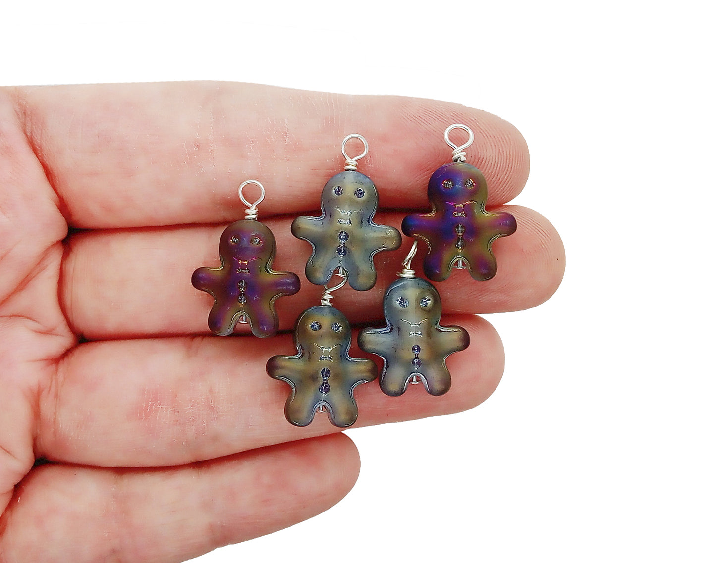 Little Gingerbread Man Charms, 10pc Christmas Bead Dangles Made from Small Glass Beads