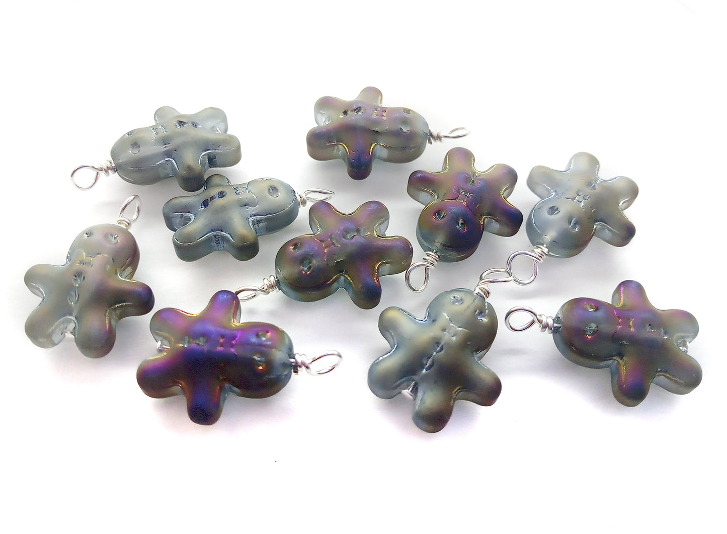 Little Gingerbread Man Charms, 10pc Christmas Bead Dangles Made from Small Glass Beads